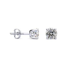 1 Carat Natural Diamond Stud Earrings In 14 Karat White Gold