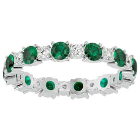 1 1/2 Carat Emerald and Diamond Eternity Ring In 14 Karat White Gold, Ring Size 4