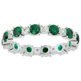 Eternity Ring Size 8.5 1 1/2 Carat Emerald and Diamond Eternity Ring In 14 Karat White Gold