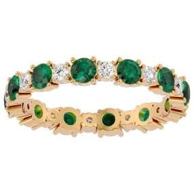 1 1/2 Carat Emerald and Diamond Eternity Ring In 14 Karat Yellow Gold, Ring Size 4