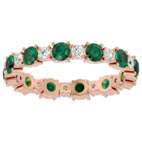 1 1/2 Carat Emerald and Diamond Eternity Ring In 14 Karat Rose Gold, Ring Size 4