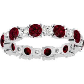 2 1/2 Carat Ruby and Diamond Eternity Ring In 14 Karat White Gold, Ring Size 9