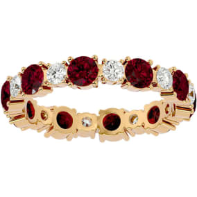 2 Carat Ruby and Diamond Eternity Ring In 14 Karat Yellow Gold, Ring Size 4