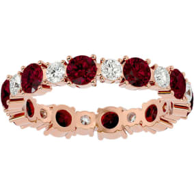 2 Carat Ruby and Diamond Eternity Ring In 14 Karat Rose Gold, Ring Size 4