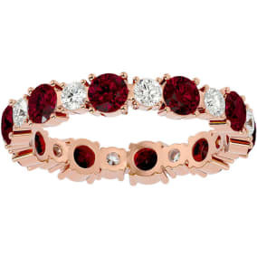 2 1/4 Carat Ruby and Diamond Eternity Ring In 14 Karat Rose Gold, Ring Size 6