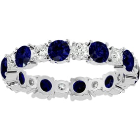 2 1/2 Carat Sapphire and Diamond Eternity Ring In 14 Karat White Gold, Ring Size 8