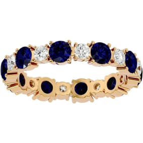 2 Carat Sapphire and Diamond Eternity Ring In 14 Karat Yellow Gold, Ring Size 4