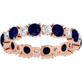 2 1/2 Carat Sapphire and Diamond Eternity Ring In 14 Karat Rose Gold, Ring Size 9.5
