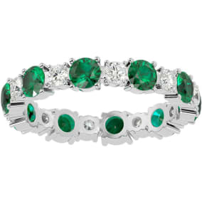 2 Carat Emerald and Diamond Eternity Ring In 14 Karat White Gold, Ring Size 4