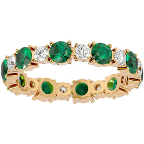 2 Carat Emerald and Diamond Eternity Ring In 14 Karat Yellow Gold, Ring Size 4