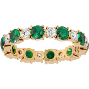 2 1/2 Carat Emerald and Diamond Eternity Ring In 14 Karat Yellow Gold, Ring Size 8.5