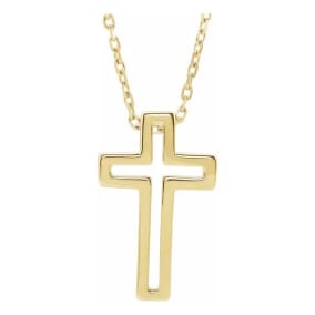 Open Cross Necklace In 14 Karat Yellow Gold, 16-18 Inches