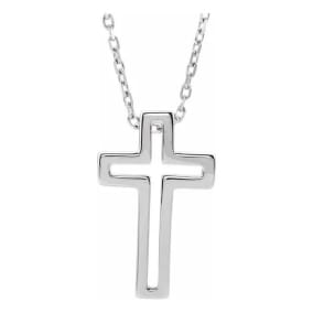 Open Cross Necklace In Sterling Silver, 16-18 Inches