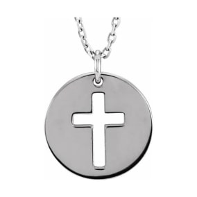 Cross Disc Necklace In 14 Karat White Gold, 16-18 Inches