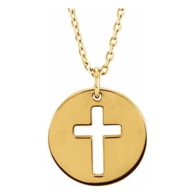 Cross Disc Necklace In 14 Karat Yellow Gold, 16-18 Inches