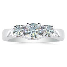 14K White Gold 3/4 Three Natural Diamond Ring, G/H Color, SI1 Clarity