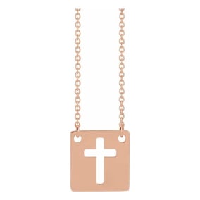Pierced Cross Necklace In 14 Karat Rose Gold, 18 Inches