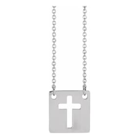 Pierced Cross Necklace In 14 Karat White Gold, 18 Inches