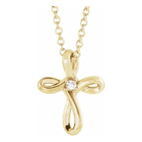 0.015 Carat Diamond Filigree Cross Necklace In 14 Karat Yellow Gold, 16-18 Inches