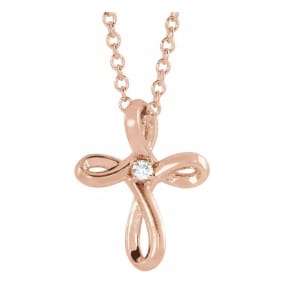 0.015 Carat Diamond Filigree Cross Necklace In 14 Karat Rose Gold, 16-18 Inches