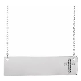 0.03 Carat Diamond Bar Cross Necklace In 14 Karat White Gold, 16-18 Inches