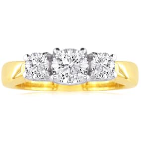 14k Yellow Gold 3/4ct Three Natural Diamond Ring, G/H Color, SI1 Clarity