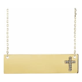 0.03 Carat Diamond Bar Cross Necklace In 14 Karat Yellow Gold, 16-18 Inches