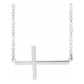 Sideways Cross Necklace In 14 Karat White Gold, 16-18 Inches