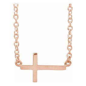 Sideways Cross Necklace In 14 Karat Rose Gold, 16-18 Inches