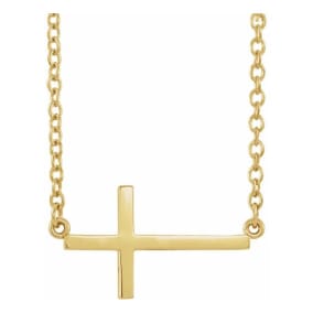Sideways Cross Necklace In 14 Karat Yellow Gold, 16-18 Inches