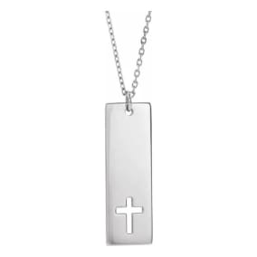 Bar Cross Necklace In 14 Karat White Gold, 16-18 Inches