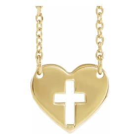 Cross In Heart Necklace In 14 Karat Yellow Gold, 16-18 Inches
