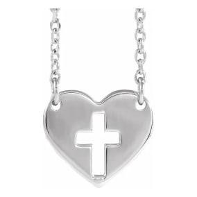 Cross In Heart Necklace In Sterling Silver, 16-18 Inches
