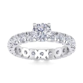 3 Carat Round Shape Moissanite Eternity Engagement Ring In 14 Karat White Gold
