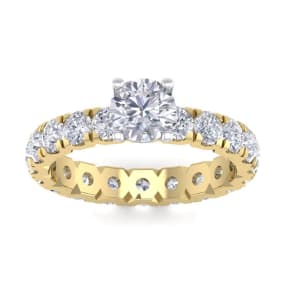 3 Carat Round Shape Moissanite Eternity Engagement Ring In 14 Karat Yellow Gold