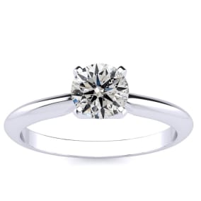 Round Engagement Rings, 3/4 Carat Round Shape Diamond Solitaire Ring Crafted In 14K White Gold