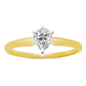 1/2 Carat Pear Shape Diamond Solitaire Ring in 14K Yellow Gold