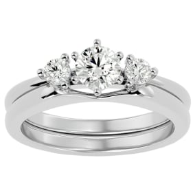1/2 Carat Moissanite Solitaire Ring With 1/5 Carat Enhancer In 14 Karat White Gold