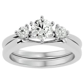 3/4 Carat Moissanite Solitaire Ring With 1/5 Carat Enhancer In 14 Karat White Gold