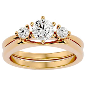 3/4 Carat Moissanite Solitaire Ring With 1/5 Carat Enhancer In 14 Karat Yellow Gold