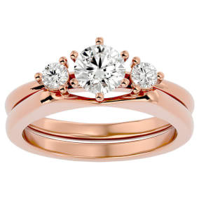 3/4 Carat Diamond Solitaire Ring With 1/5 Carat Enhancer In 14 Karat Rose Gold