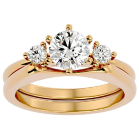 1 Carat Moissanite Solitaire Ring With 1/5 Carat Enhancer In 14 Karat Yellow Gold