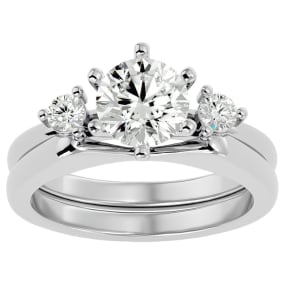 1 1/2 Carat Moissanite Solitaire Ring With 1/5 Carat Enhancer In 14 Karat White Gold