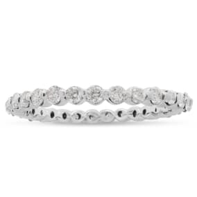 Estate Jewelry 3/4 Carat Diamond Common Prong Eternity Ring In 14 Karat White Gold, Size 7