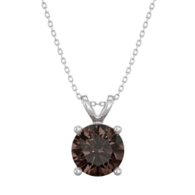1 Carat Chocolate Bar Brown Champagne Diamond Solitaire Necklace In White Gold, 18 Inches
