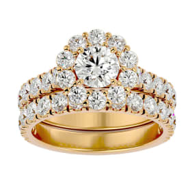 3 Carat Halo Diamond Bridal Set In 14 Karat Yellow Gold. Huge Bridal Set At A Very Low Price