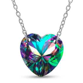 7 Carat Heart Shape Mystic Topaz Necklace In Sterling Silver, 18 Inches.  Brand New Style!