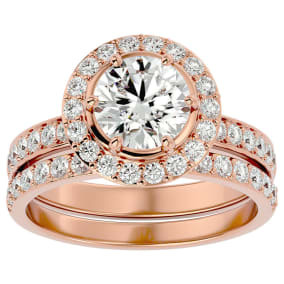 2 1/2 Carat Halo Diamond Bridal Set In 14 Karat Rose Gold With 1 1/2 Carat Center Diamond