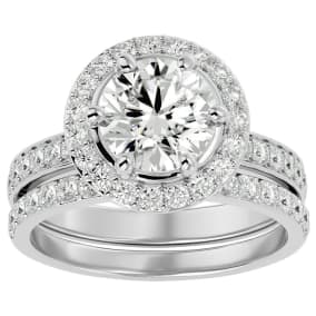 3 Carat Moissanite Halo Bridal Set In 14 Karat White Gold With 2 Carat Center Moissanite