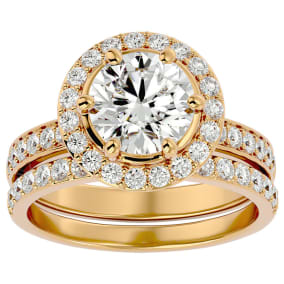 3 Carat Moissanite Halo Bridal Set In 14 Karat Yellow Gold With 2 Carat Center Moissanite